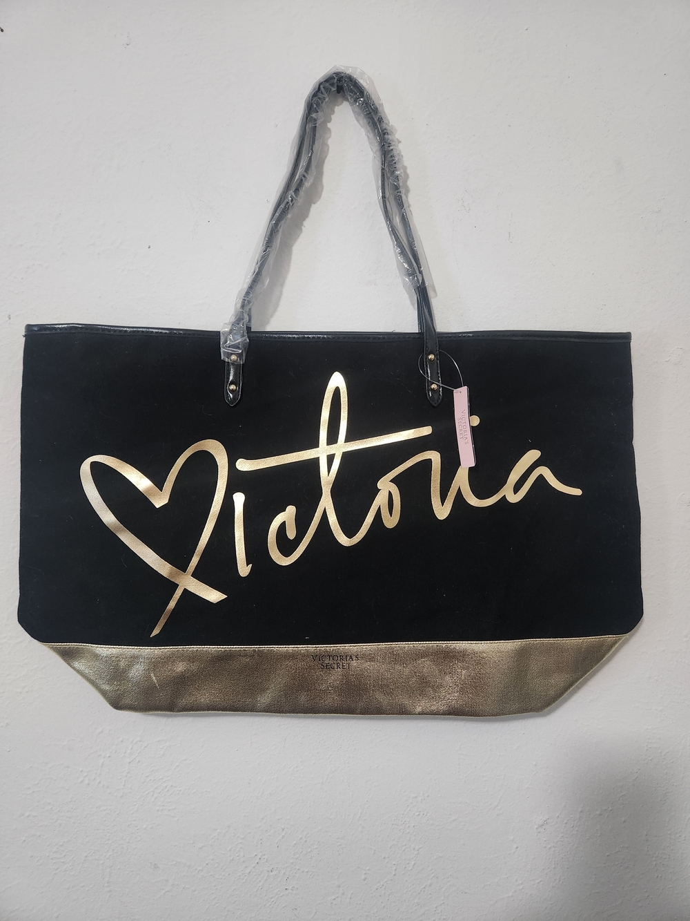 Victoria's Secret Black and Gold Script Tote